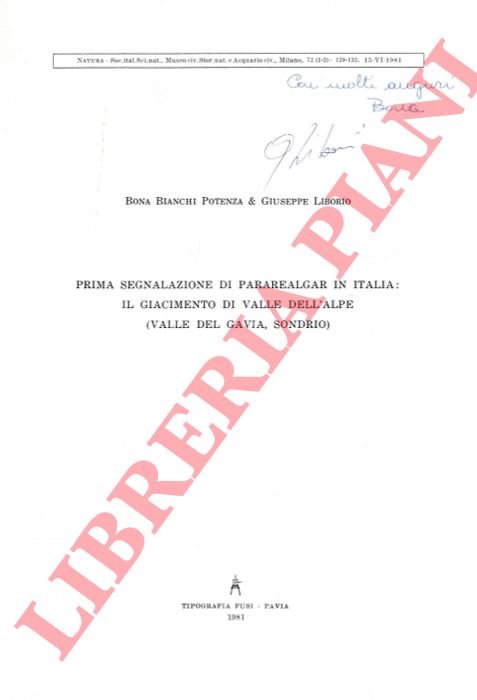 Prima segnalazione di pararealgar in Italia: il giacimento di Valle …