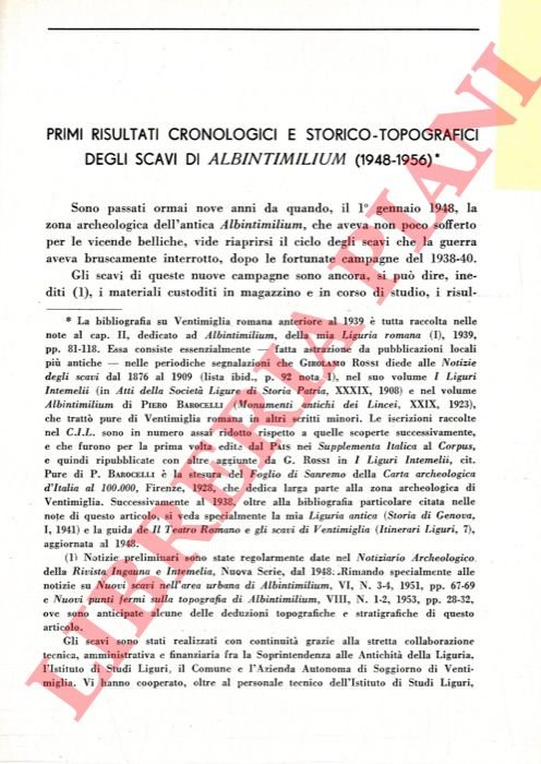 Primi risultati cronologici e storico-topografici degli scavi di Albintimilium (1948-1956) …