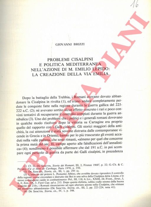 Problemi cisalpini e politica mediterranea nell'azione di M. Emilio Lepido …
