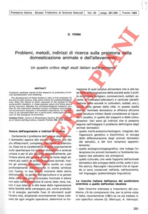 Problemi, metodi, indirizzi di ricerca sulla preistoria della domesticazione animale …