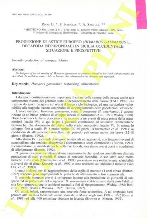 Produzione di astice europeo (Homarus gammarus L. Decapoda nephropidae) in …