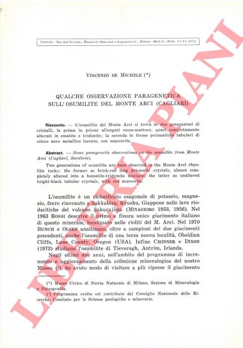 Qualche osservazione paragenetica sull'osumilite del Monte Arci (Cagliari).
