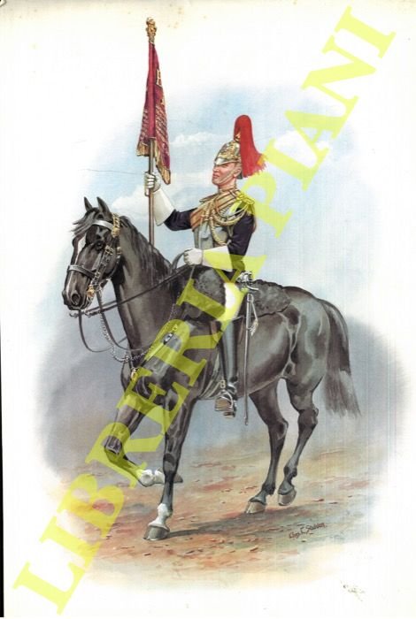 Quattro soldati a cavallo in grande uniforme.