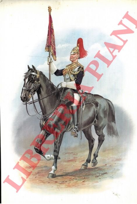 Quattro soldati a cavallo in grande uniforme.