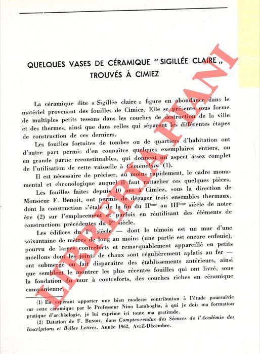 Quelques vases de céramique “sigillée claire” trouvés à Cimiez.