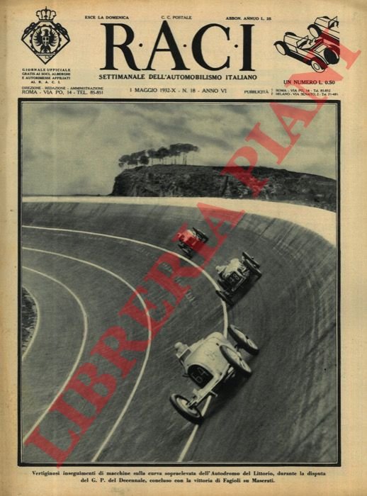RACI. 1932. Settimanale Settimanale dell'automobilismo italiano.