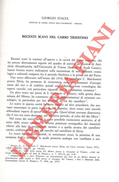 Recenti scavi nel Carso Triestino.