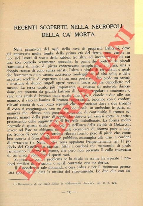 Recenti scoperte nella necropoli della Ca' Morta.