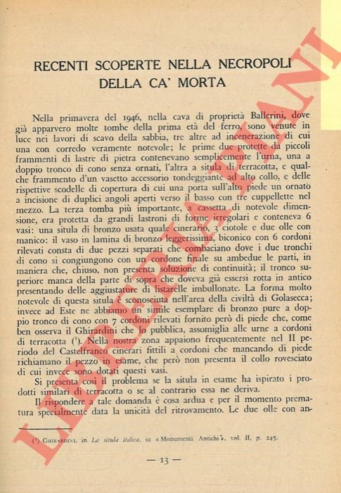 Recenti scoperte nella necropoli della Ca' Morta.