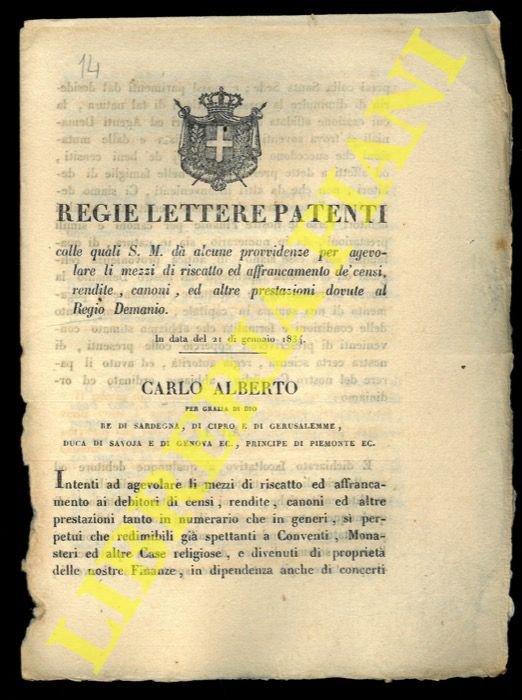 Regie Lettere e Patenti colle quali S.M. dà alcune provvidenze …