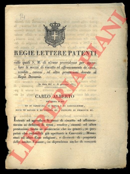 Regie Lettere e Patenti colle quali S.M. dà alcune provvidenze …