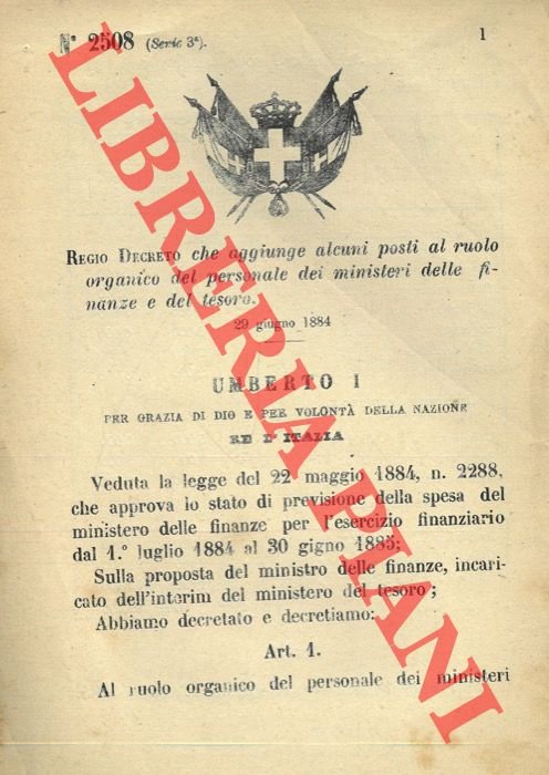 Regio Decreto che aggiunge alcuni posti al ruolo organico del …