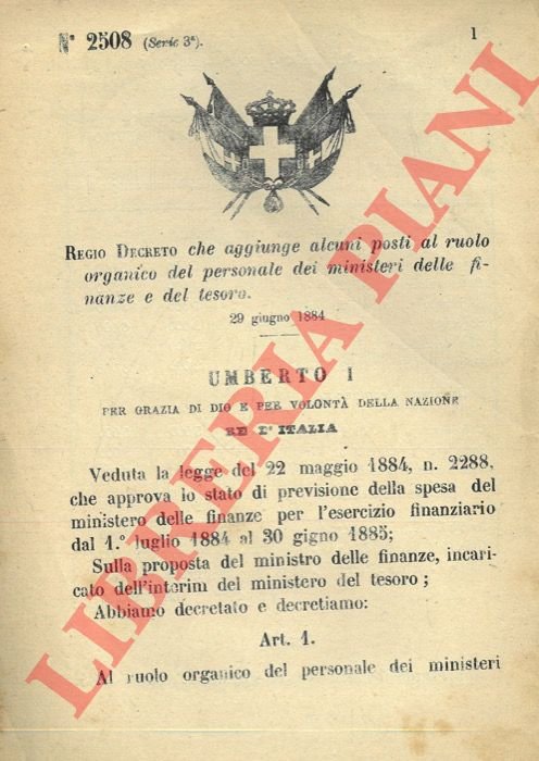 Regio Decreto che aggiunge alcuni posti al ruolo organico del …