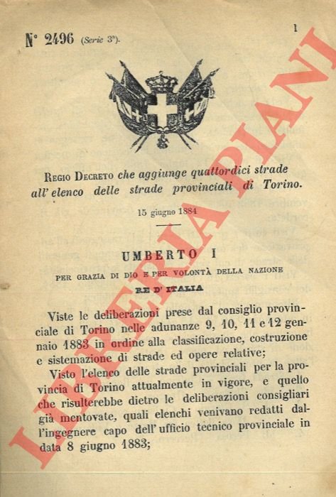 Regio Decreto che aggiunge quattordici strade all'elenco delle strade provinciali …
