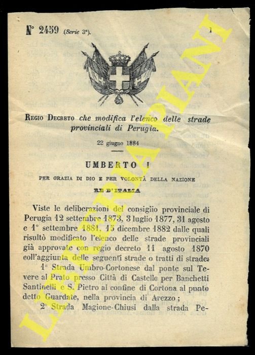 Regio Decreto che modifica l'elenco delle strade provinciali di Perugia. | Immagine Gallery 2