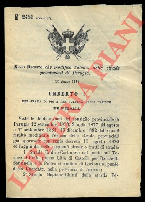 Regio Decreto che modifica l'elenco delle strade provinciali di Perugia. | Immagine Gallery 3
