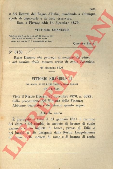 Regio Decreto che proroga il termine del ritiro e del …