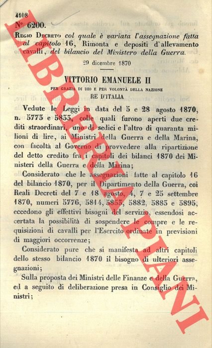 Regio Decreto col quale è variata l'assegnazione fatta al capitolo …