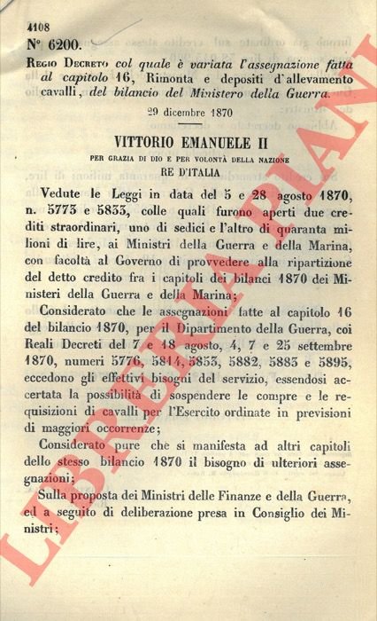 Regio Decreto col quale è variata l'assegnazione fatta al capitolo …