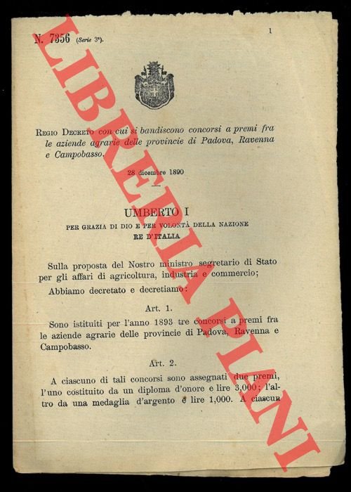 Regio Decreto con cui si bandiscono concorsi a premi fra …