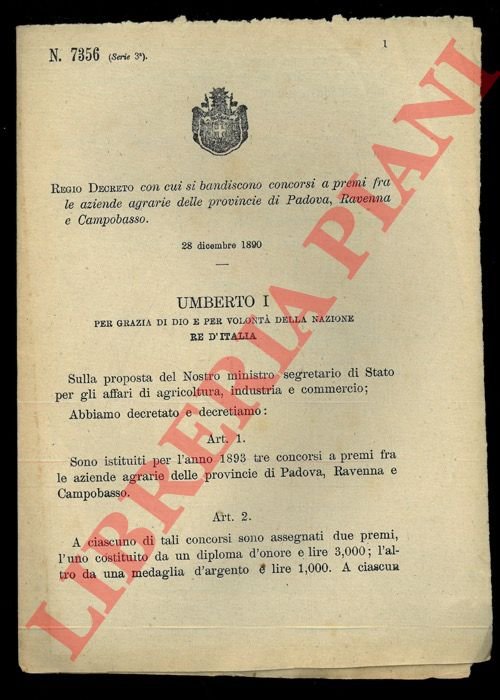 Regio Decreto con cui si bandiscono concorsi a premi fra …