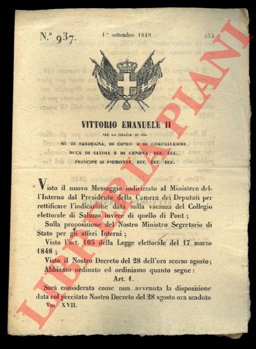 Regio Decreto in merito ai collegi elettorali di Saluzzo e …