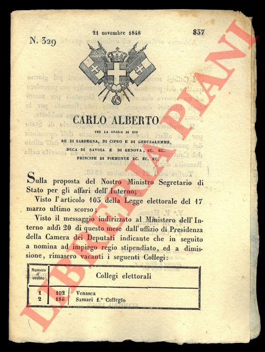 Regio Decreto in merito ai collegi elettorali di Vanasca e …