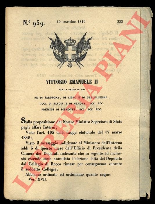 Regio Decreto in merito al collegio elettorale di Recco.