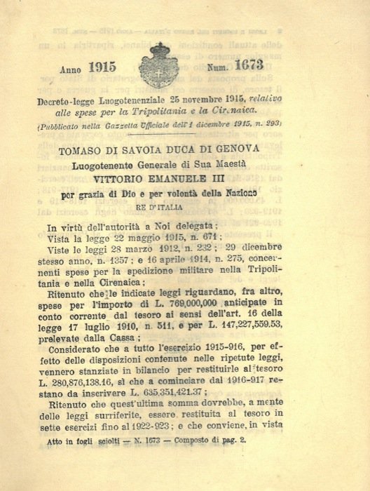 relativo alle spese per la Tripolitania e la Cirenaica.