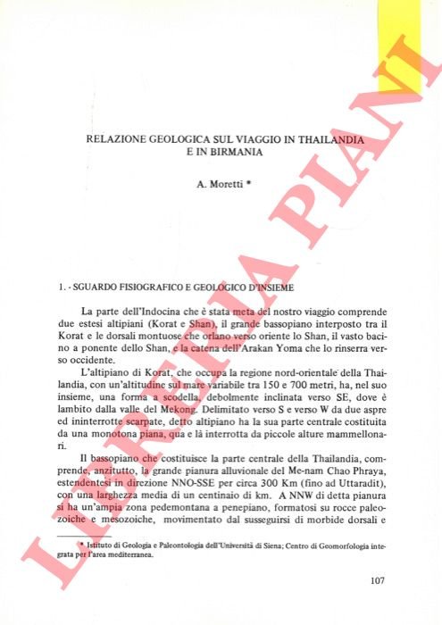 Relazione geologica sul viaggio in Thailandia e in Brimania.