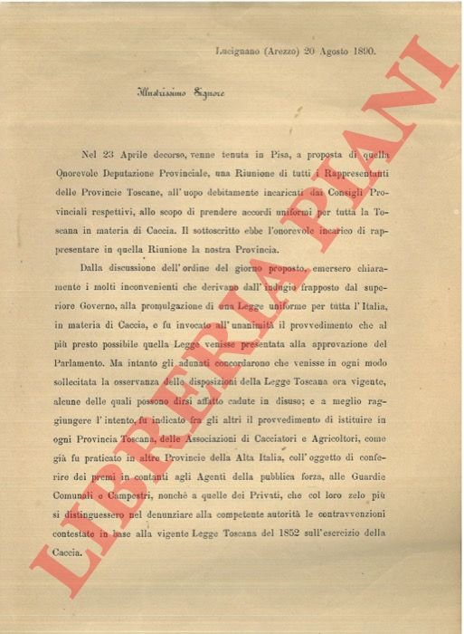 Relazione sull'esercizio della caccia e sull'istituzione nelle provincie toscane di …