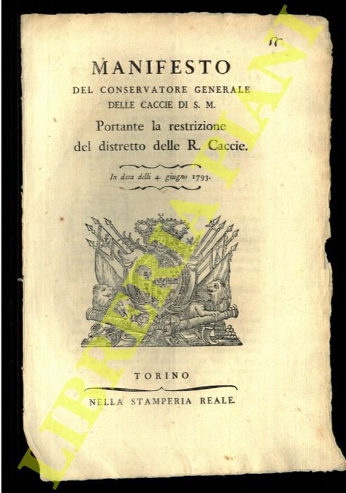 Restrizione del distretto delle R. Caccie.