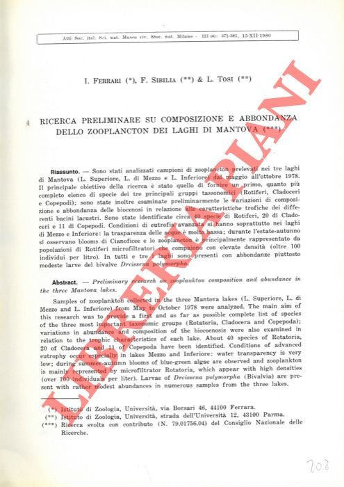 Ricerca preliminare su composizione e abbondanza dello zooplancton dei laghi …