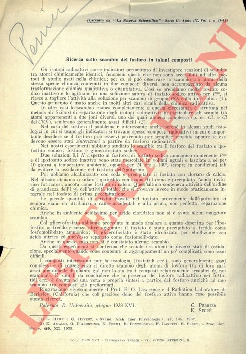 Ricerca sullo scambio del fosforo in taluni composti.