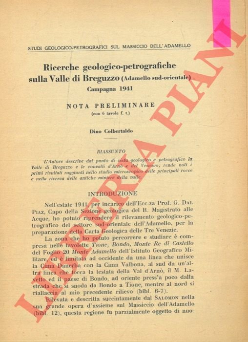 Ricerche geologico-petrografiche sulla Valle di Breguzzo (Adamello sud-orientale) . Campagna …