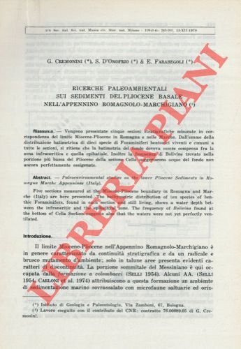 Ricerche paleoambientali sui sedimenti del pliocene basale nell'Appennino Romagnolo-Marchigiano.