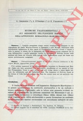 Ricerche paleoambientali sui sedimenti del pliocene basale nell'Appennino Romagnolo-Marchigiano.