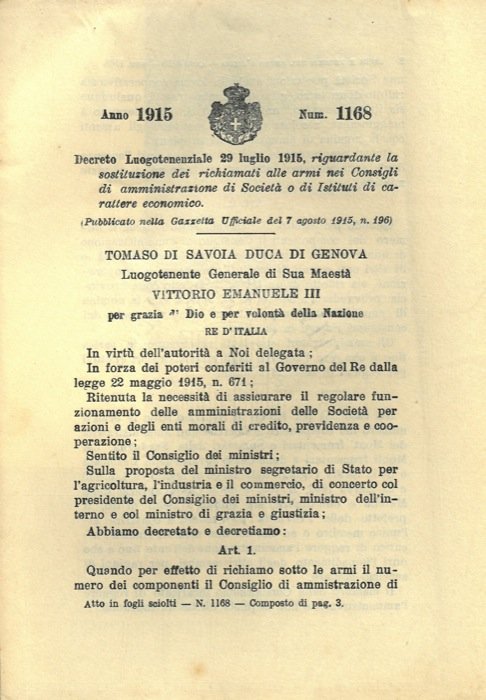 riguardante la sostituzione dei richiamati alle armi nei Consigli di …