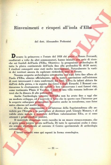 Rinvenimenti e recuperi all'Isola d'Elba.