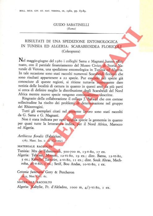 Risultati di una spedizione entomologica in Tunisia ed Algeria: Scarabeoidea …