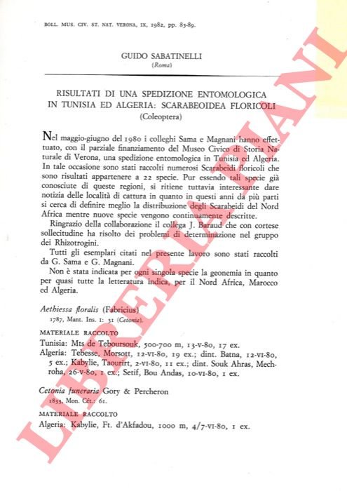 Risultati di una spedizione entomologica in Tunisia ed Algeria: Scarabeoidea …