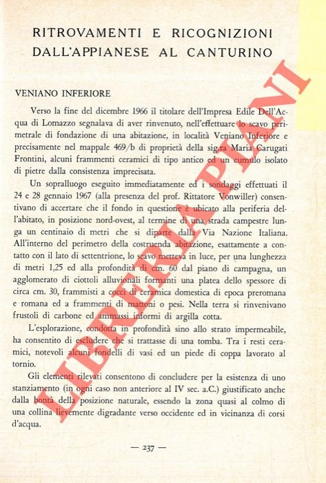 Ritrovamenti e ricognizioni dall'Appianese al Canturino.