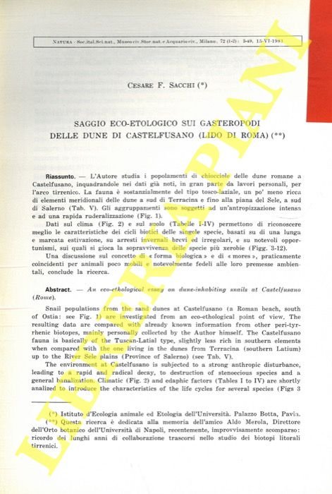 Saggio eco-etologico sui Gasteropodi delle dune di Castelfusano (Lido di …