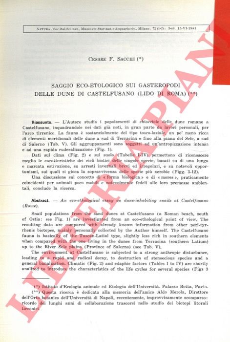 Saggio eco-etologico sui Gasteropodi delle dune di Castelfusano (Lido di …