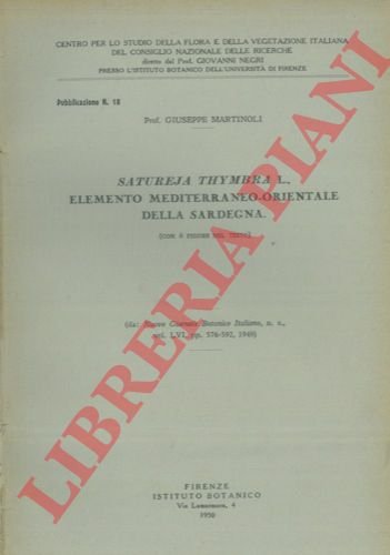 Satureja thymbra L. elemento mediterraneo-orientale della Sardegna.