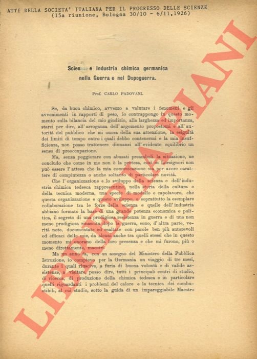 Scienze e Industria chimica germanica nella Guerra e nel Dopoguerra.
