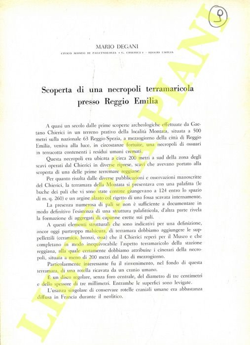 Scoperta di una necropoli terramaricola presso Reggio Emilia.