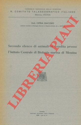 Secondo elenco di animali in vendita presso l'Istituto di Biologia …