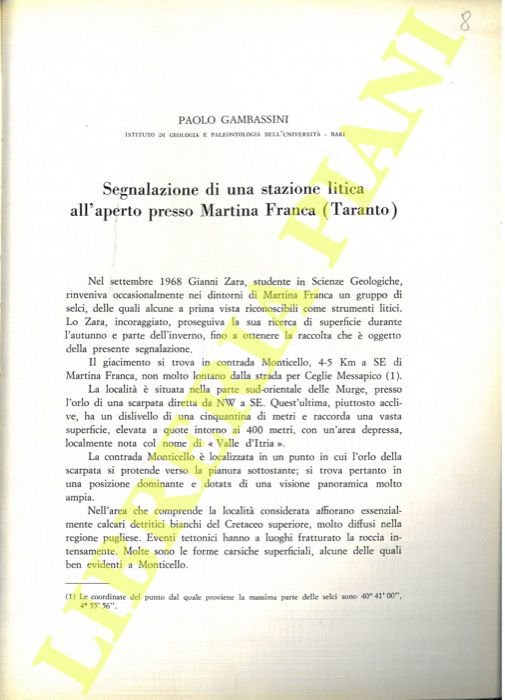 Segnalazione di una stazione litica all'aperto presso Martina Franca (Taranto) …