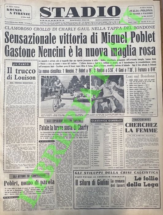 Sensazionale vittoria di Miguel Poblet. Gastone Nencini è la nuova …